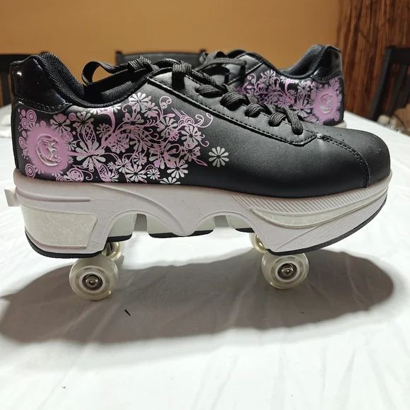 Double-Row Deform Wheel Automatic Walking Shoes Invisible Roller Skate Size 9.5 - Picture 3 of 9